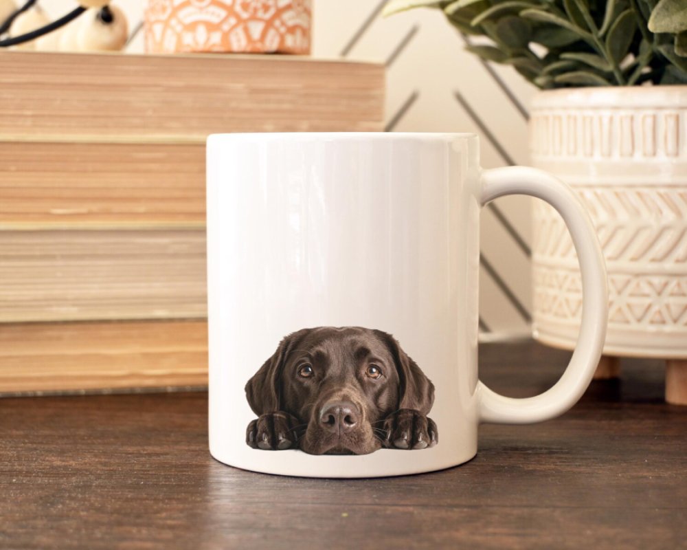 Chocolate Labrador Peeking Portrait Mug
