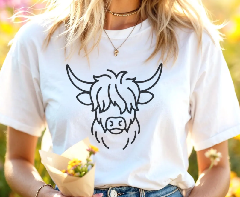 Highland Cow Line Art T-Shirt