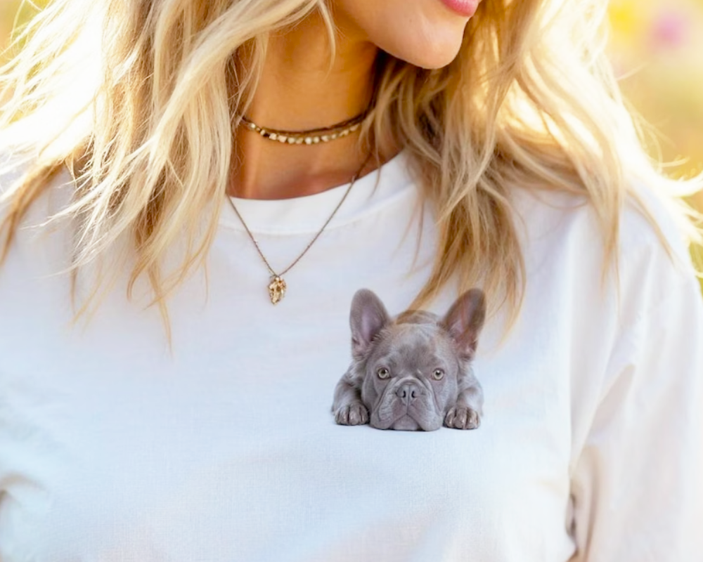 Lilac Fluffy French Bulldog Peeking Portrait T-Shirt