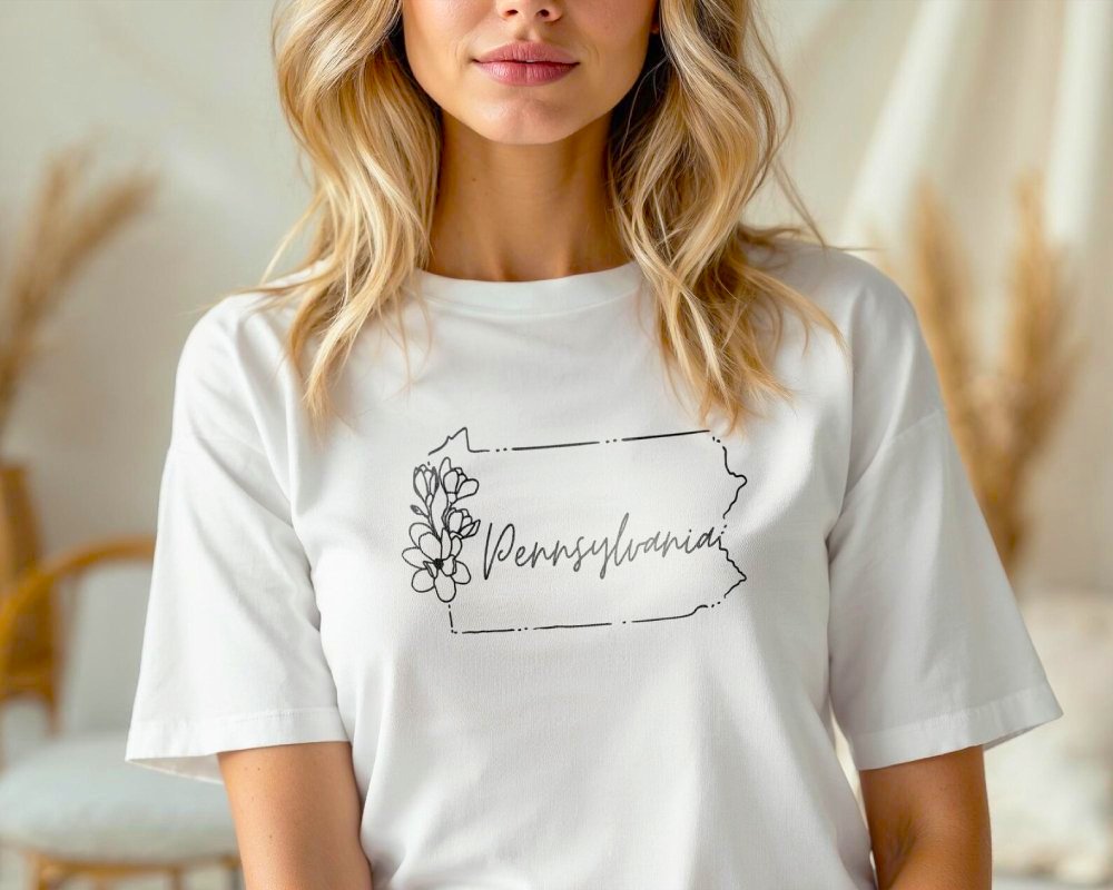 Pennsylvania Map Floral Script T-Shirt