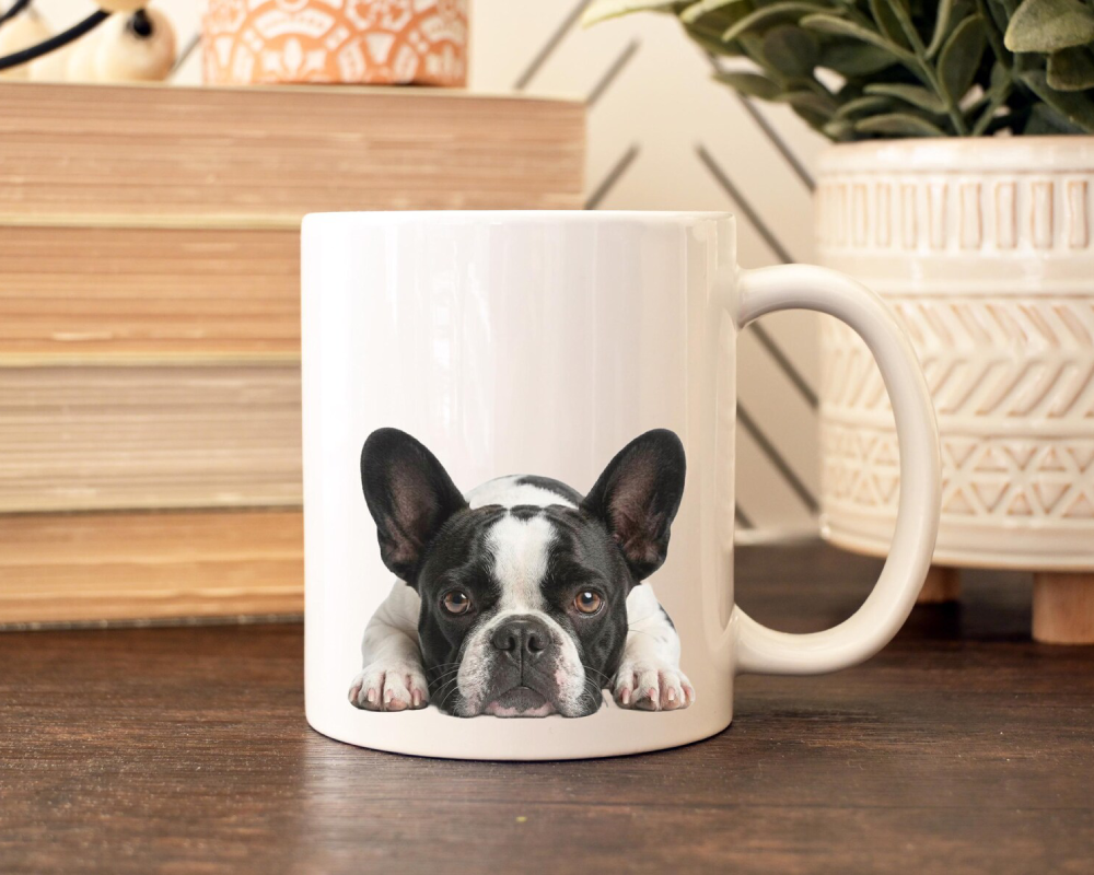 Pied French Bulldog Peeking Portrait Mug